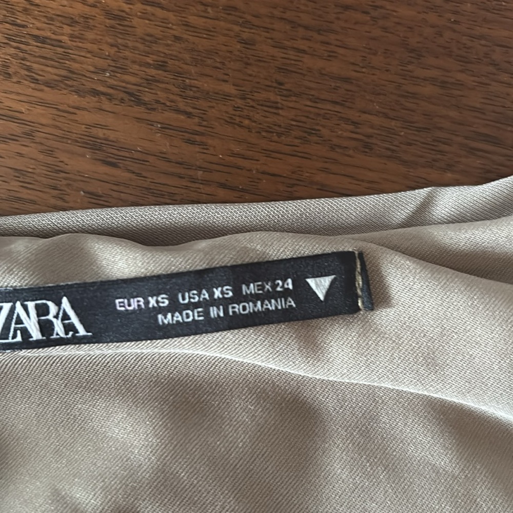 Zara Khaki and Gold Ruched Dress (NWOT) - Picture 7 of 11